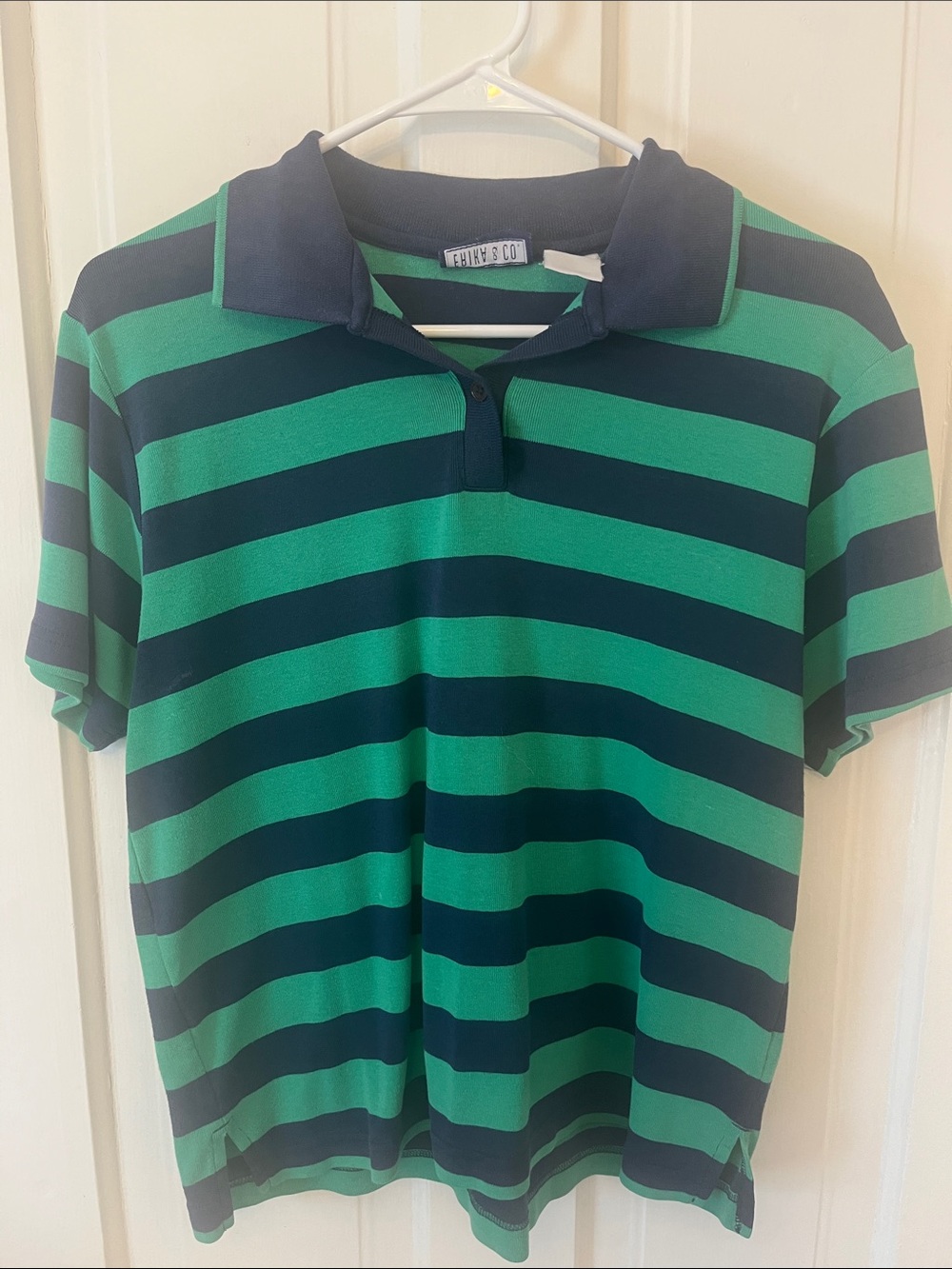 Erika & Co Green and Navy Stripe Polo Tee - Short Sleeve